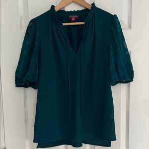Vince Camuto Teal Blouse with Sheer Sleeves